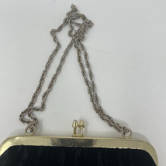 Vintage Henry Levine HL USA Black Velvet Evening Purse Bag Wristlet Clutch Chain - Picture 5 of 6